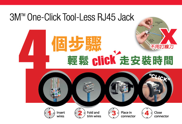 3M™ One-Click Tool-Less RJ45 Jack - 4ӨBJPclickw