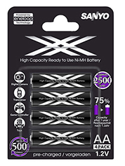 SANYO PowerXX(黑色) AA 2,500mAh 4粒咭裝